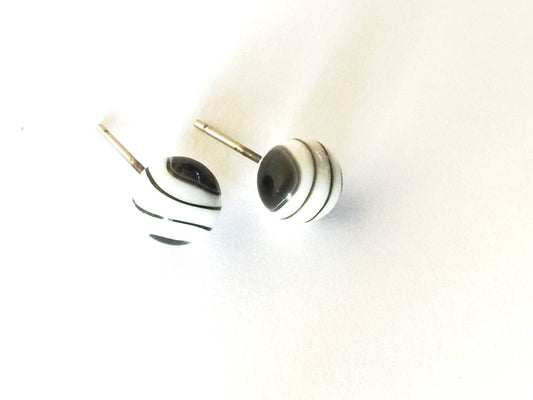 Black and White Marbled 8mm Stud Earrings