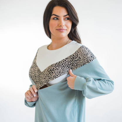 Oversized Chevron Nursing Sweatshirt | Cheetah Sage