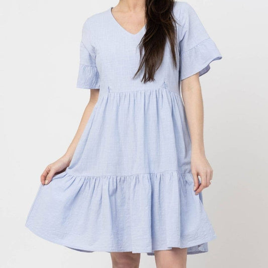 Nursing Dress With Pockets - Bell Sleeve- Periwinkle (Lavender/Blue)