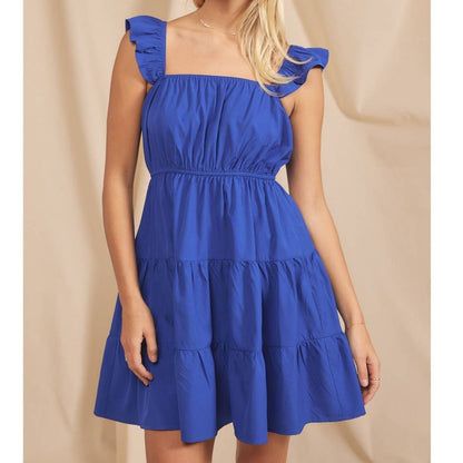 Ruffle Sleeved Tiered Dress | Red or Blue