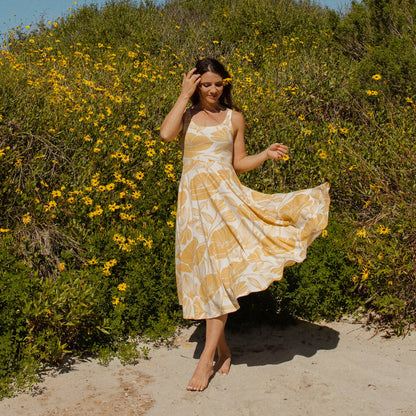 Organic Midi Fit + Flare Dress | Golden Poppies