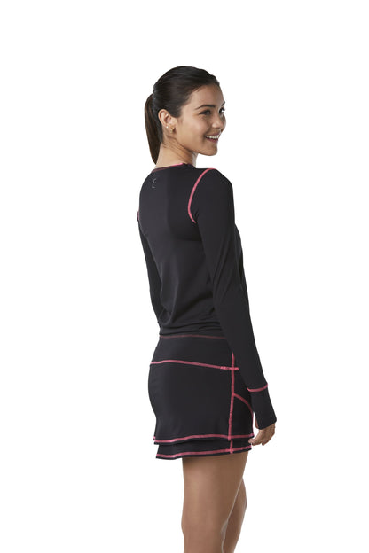 Long-Sleeved Tennis Dress | Black/Neon Pink