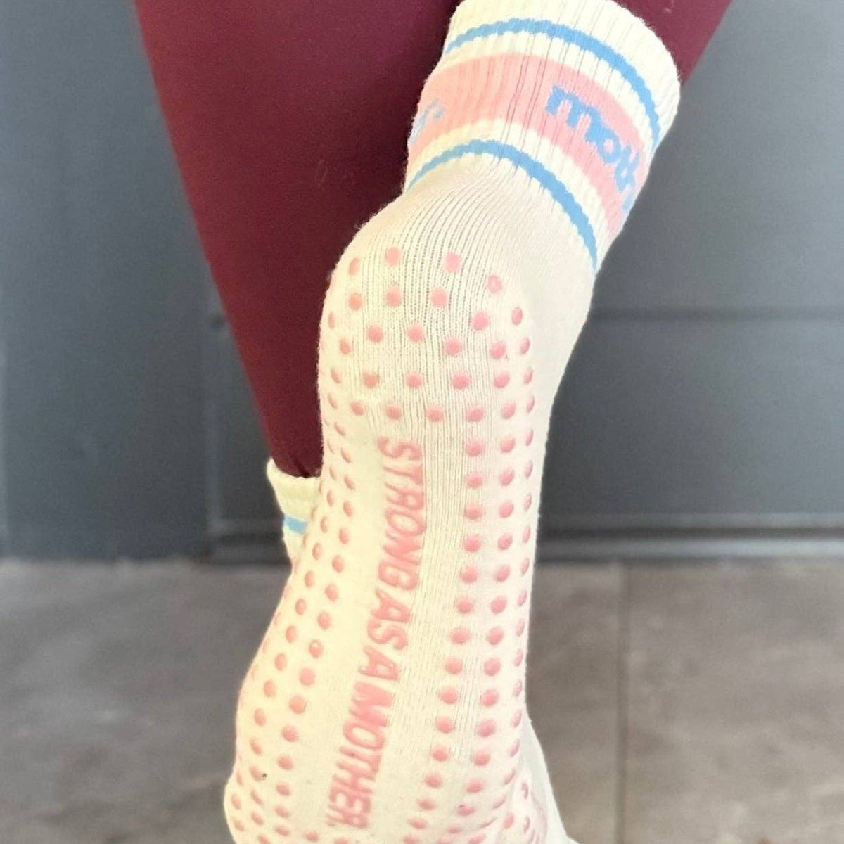 Strong as a Mother Grip Socks | Pink & Blue