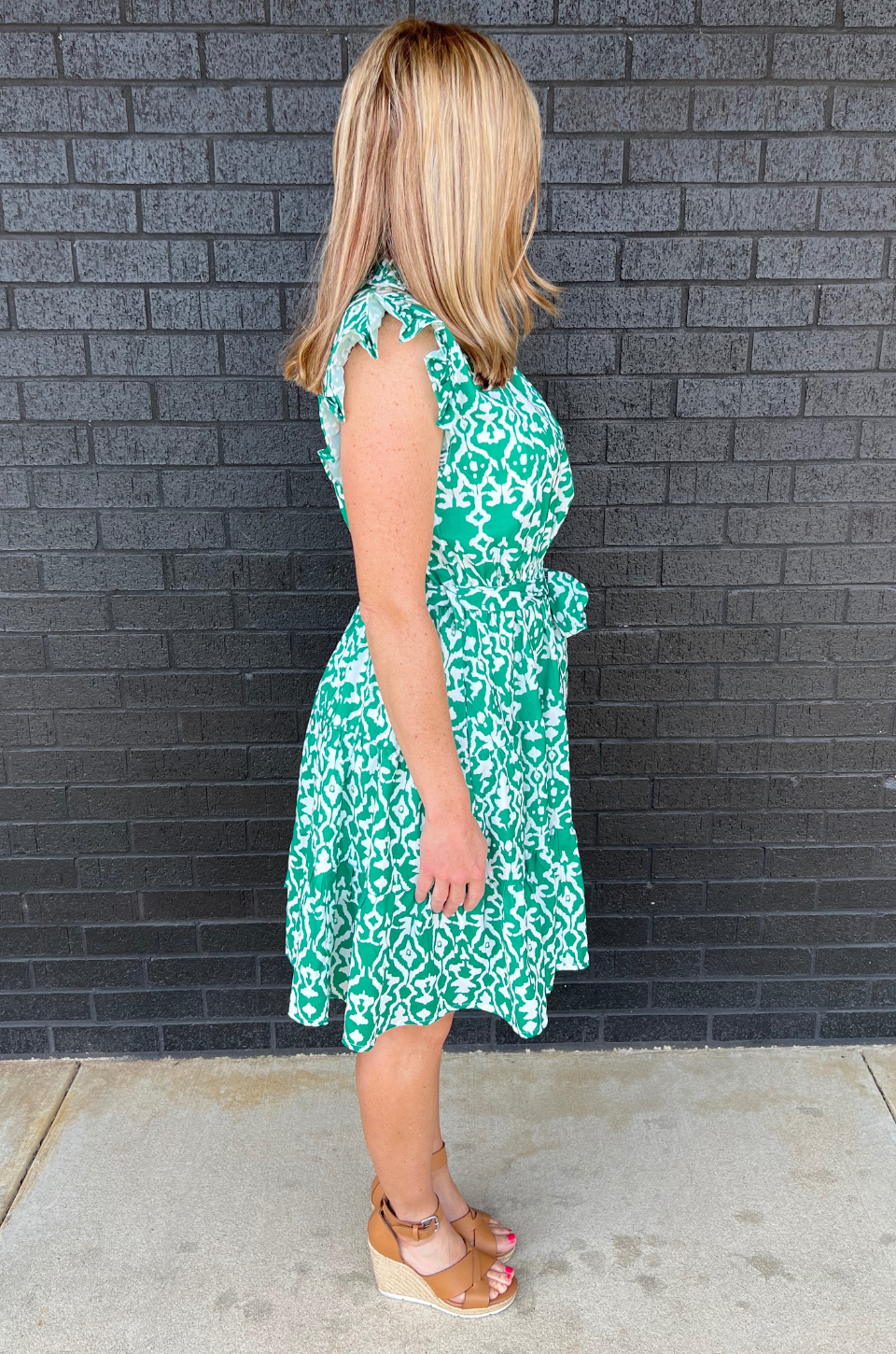 Belted Green Print Nursing/Pumping Dress