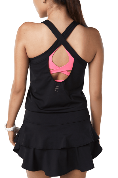 Ruffle Tennis Dress | Black/Neon Pink