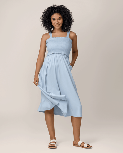 Sienna Smocked Maternity & Nursing Dress | Blue