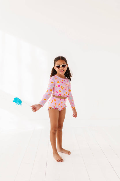 1/4th Zip Rashguard Two-Piece Swimsuit | Pink Leopard