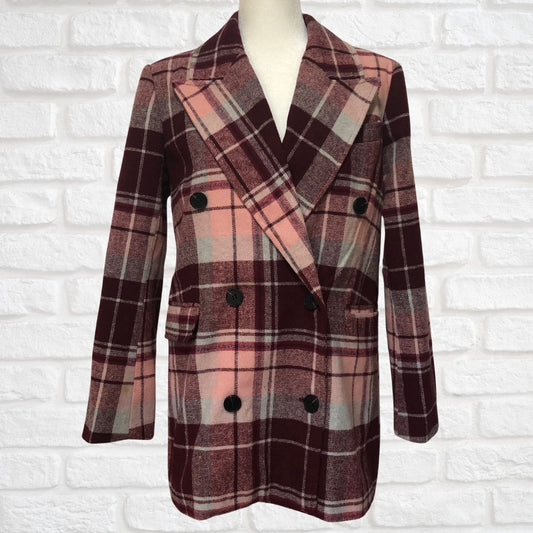7 for all Mankind Pink Plaid Pea Coat (Pre-Loved)