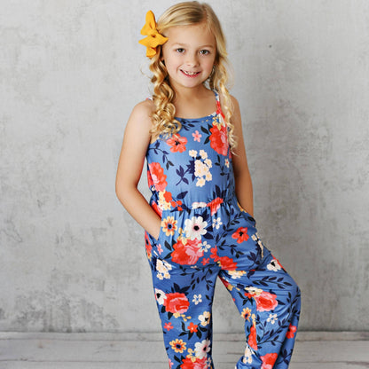 Kids' Jumpsuit | Blue & Coral Floral