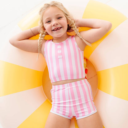 Girls' Boy Shorts Two-piece Swimsuit | Pink Stripes