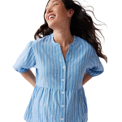 Maternity Peplum Shirt | Blue & White Stripes