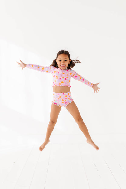1/4th Zip Rashguard Two-Piece Swimsuit | Pink Leopard