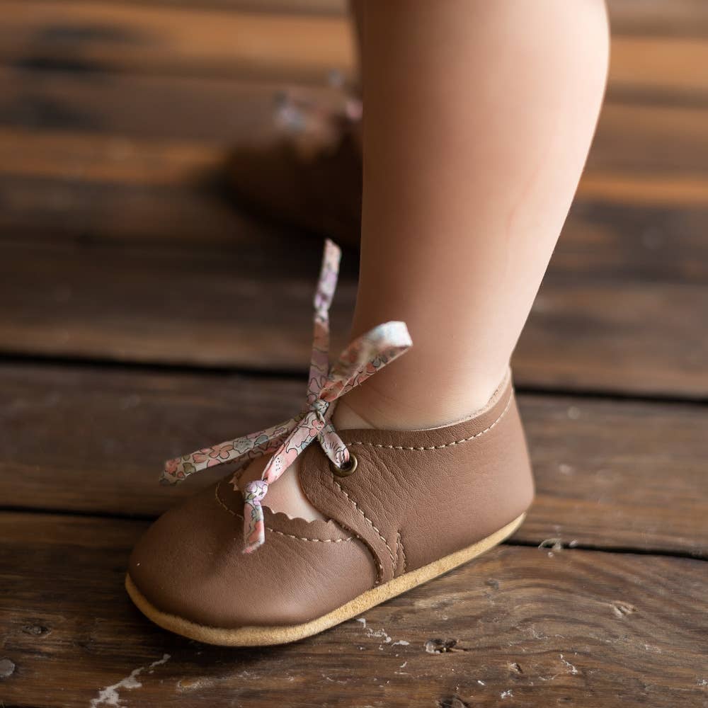 Tie Baby Mary Janes in Walnut