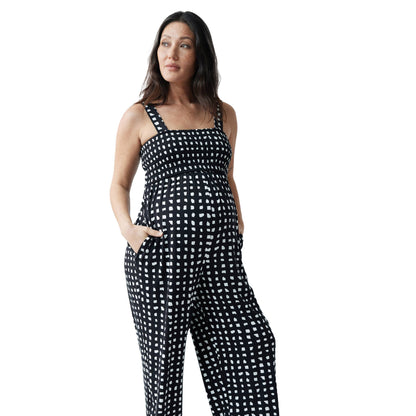 Smocked Bodice Maternity Jumpsuit | Black/White