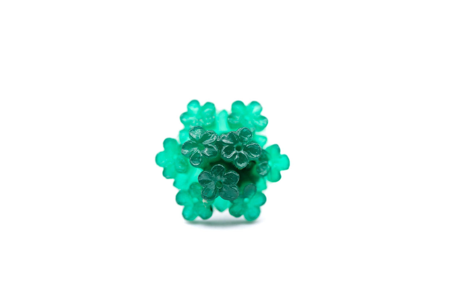 Emerald Jade Green Carved Resin Floral Cluster Stud Earrings