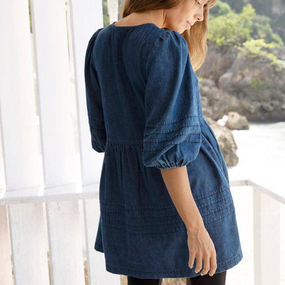 Maternity & Nursing Denim Tunic Top | Puff Sleeve