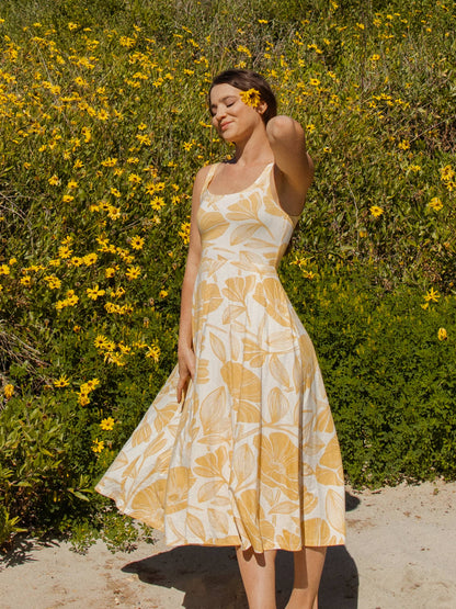 Organic Midi Fit + Flare Dress | Golden Poppies
