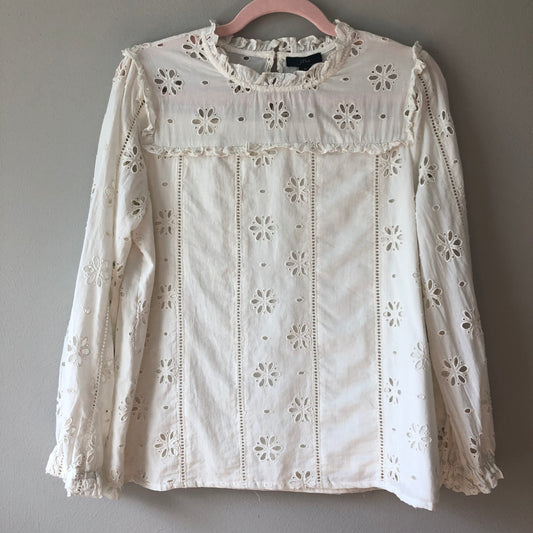 J. Crew White Cotton Blouse Floral, Small (Pre-Loved)