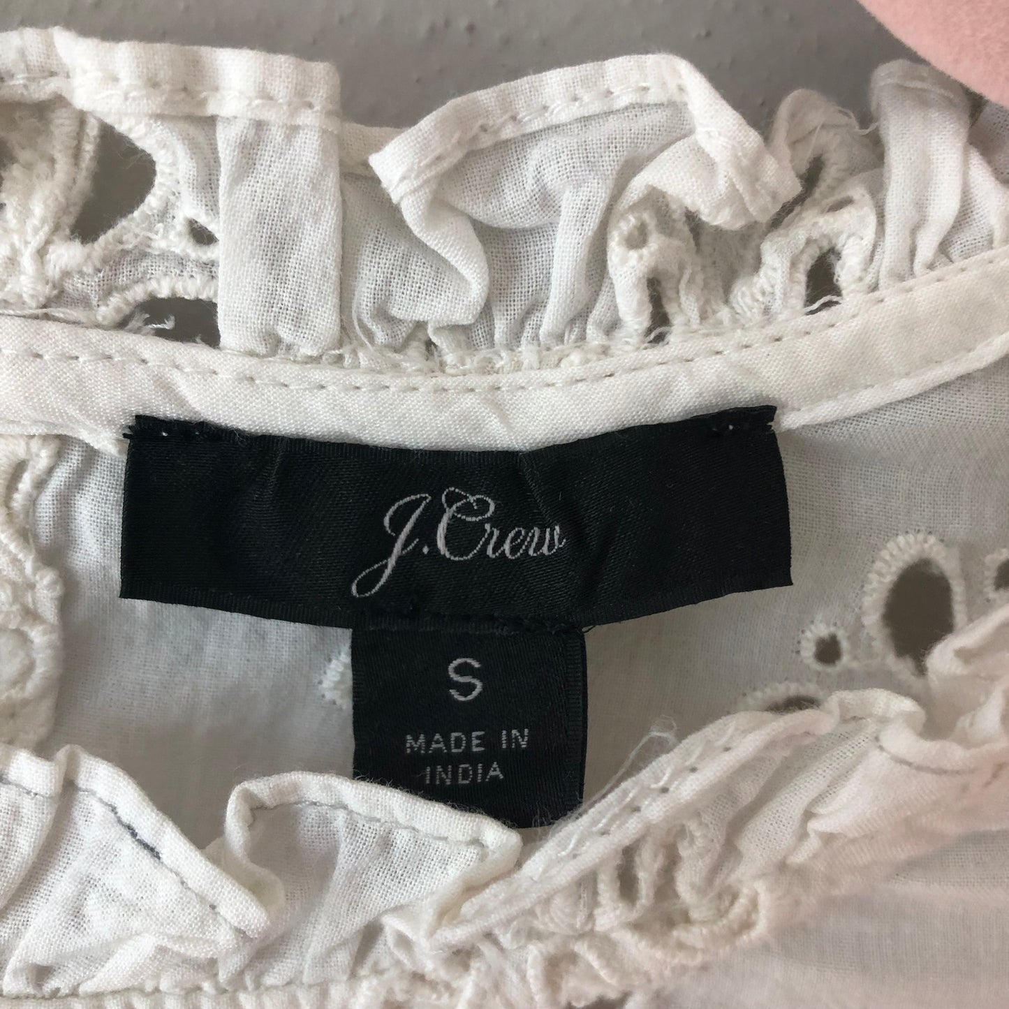 J. Crew White Cotton Blouse Floral, Small (Pre-Loved)