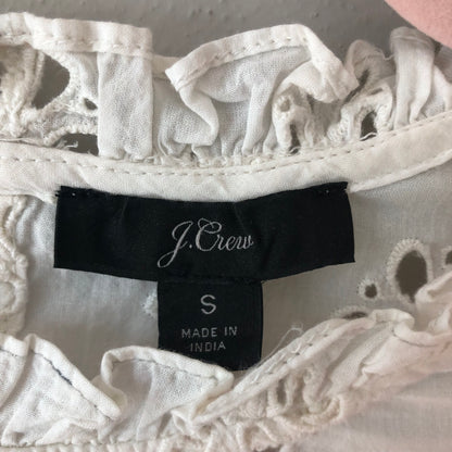 J. Crew White Cotton Blouse Floral, Small (Pre-Loved)