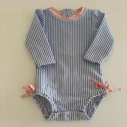 Striped long sleeve baby swimsuit with bows