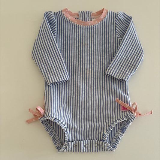 Striped long sleeve baby swimsuit with bows