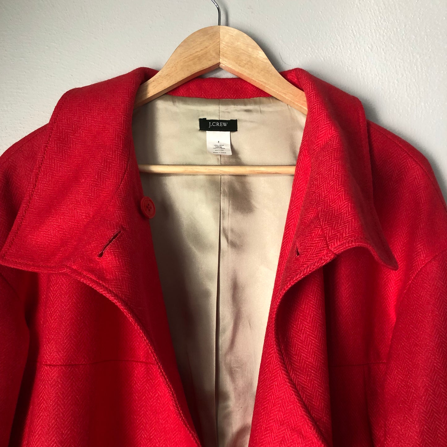 J. Crew Red Wool Coat, Size 4 (Pre-Loved)