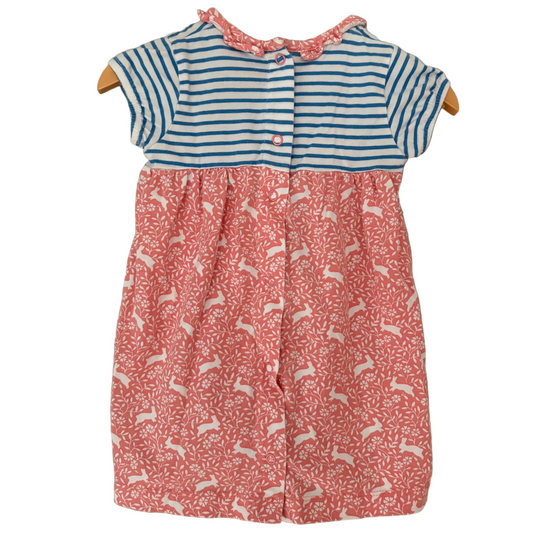 back view of spring dress with bunnies on it