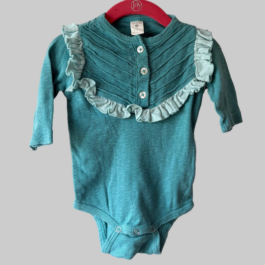 Organic Cotton Long Sleeve Bodysuit, 6-12M | Teal (Pre-Loved)