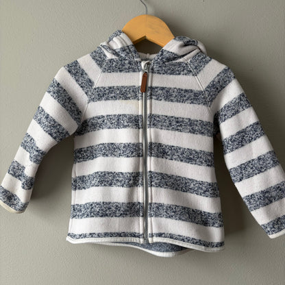 Hooded Zip Up Sweatshirt, 12-18M | Navy & White Stripes (Pre-Loved)