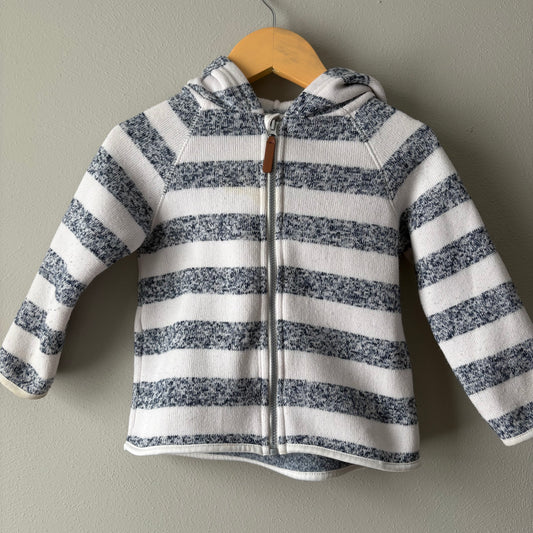 Hooded Zip Up Sweatshirt, 12-18M | Navy & White Stripes (Pre-Loved)