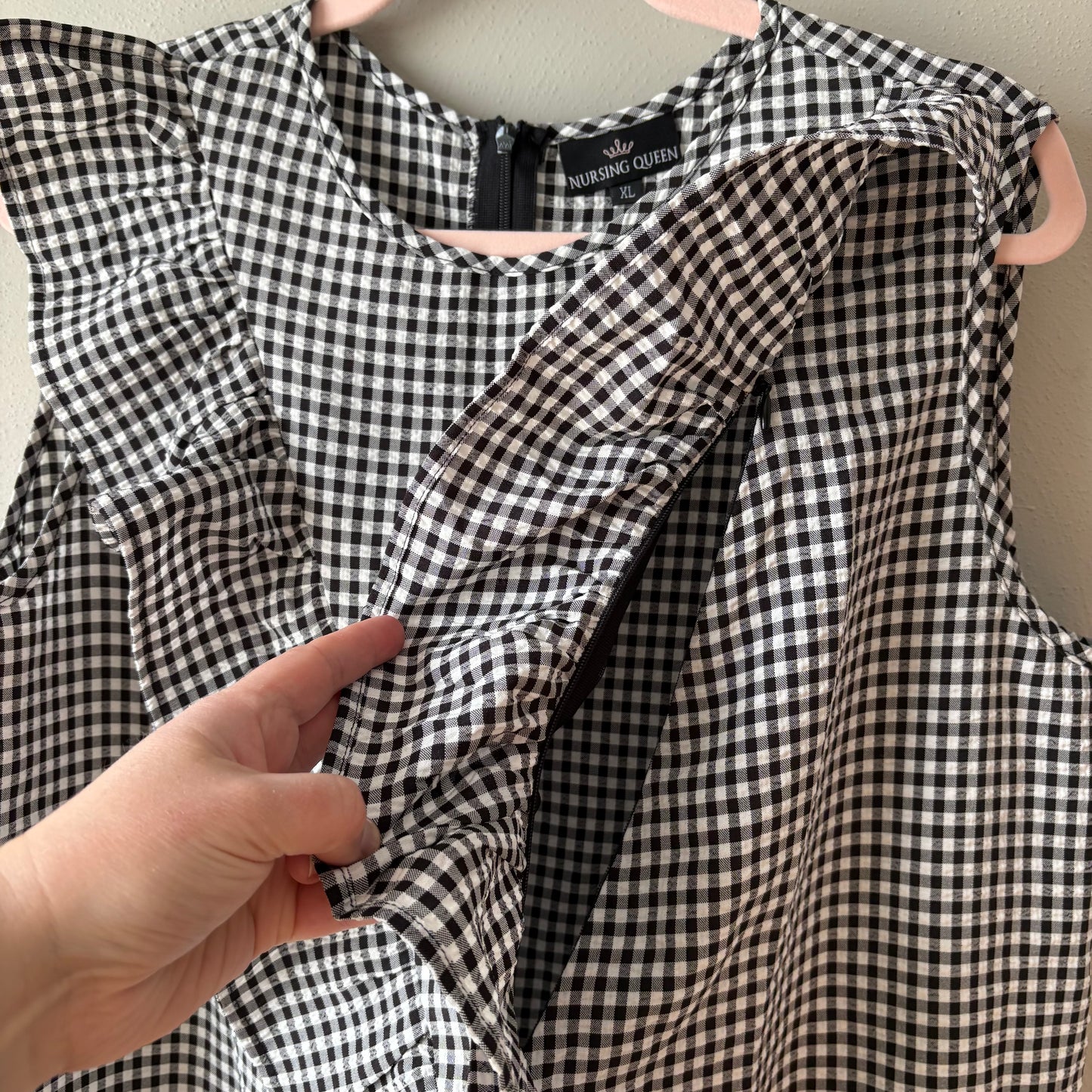 Sleeveless Nursing Dress, XL | Black & White Gingham (Pre-Loved)