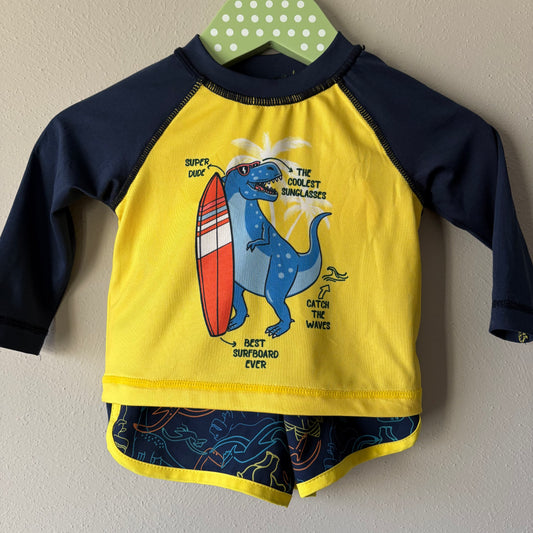 Swim Trunks + Shirt, 0-3M | Dinosaurs (Pre-Loved)