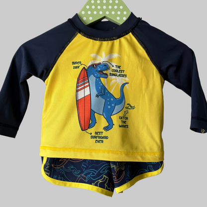 Swim Trunks + Shirt, 0-3M | Dinosaurs (Pre-Loved)
