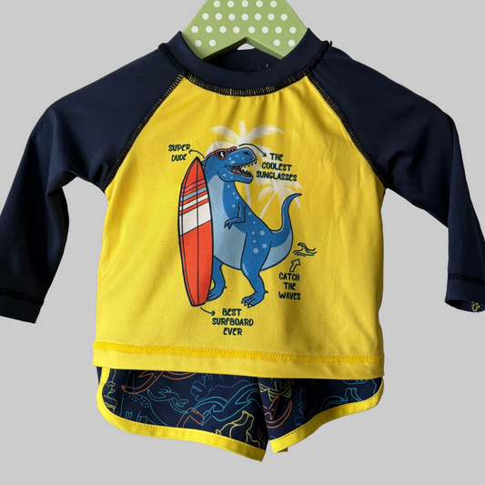 Swim Trunks + Shirt, 0-3M | Dinosaurs (Pre-Loved)