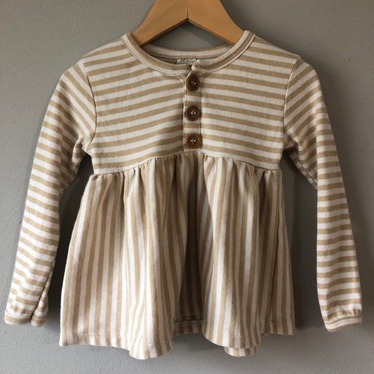 lulu + roo White and Tan Stripe Dress, 2T (Pre-Loved)