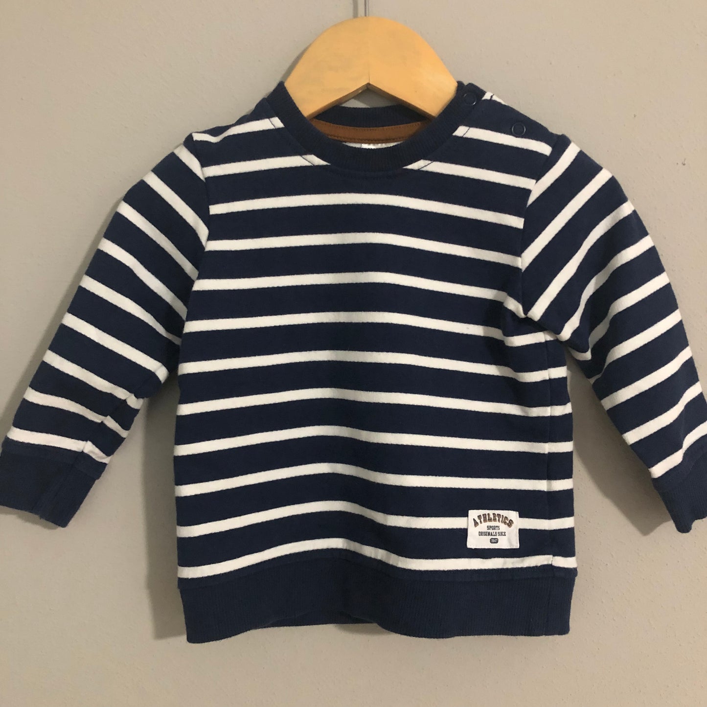 H&M Navy White Stripe Cotton Sweatshirt, 9-12M (Pre-Loved)