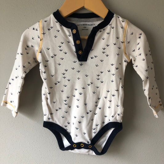 Burt's Bees Baby Long Sleeve Bodysuit, Navy and Cream, 12M (Pre-Loved)