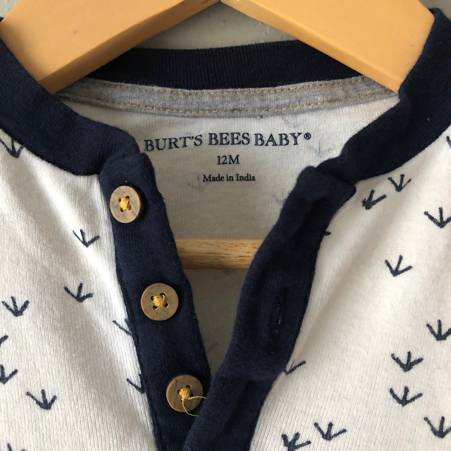 Burt's Bees Baby Long Sleeve Bodysuit, Navy and Cream, 12M (Pre-Loved)