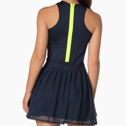 Lucky in Love Next Level Sleeveless Tennis Dress, Navy, Bright zipper, Back View