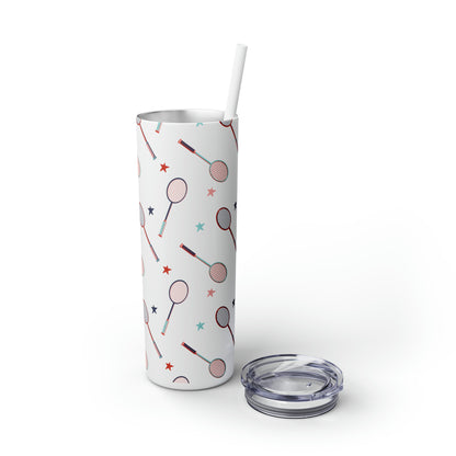 Racket and Stars Skinny Tumbler with Straw, 20 oz