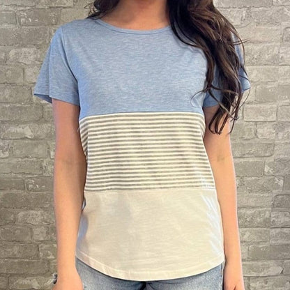 Nursing Zipper T-Shirt | Blue & White