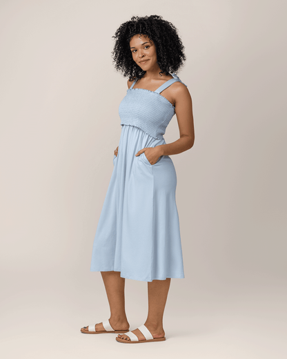 Sienna Smocked Maternity & Nursing Dress | Blue