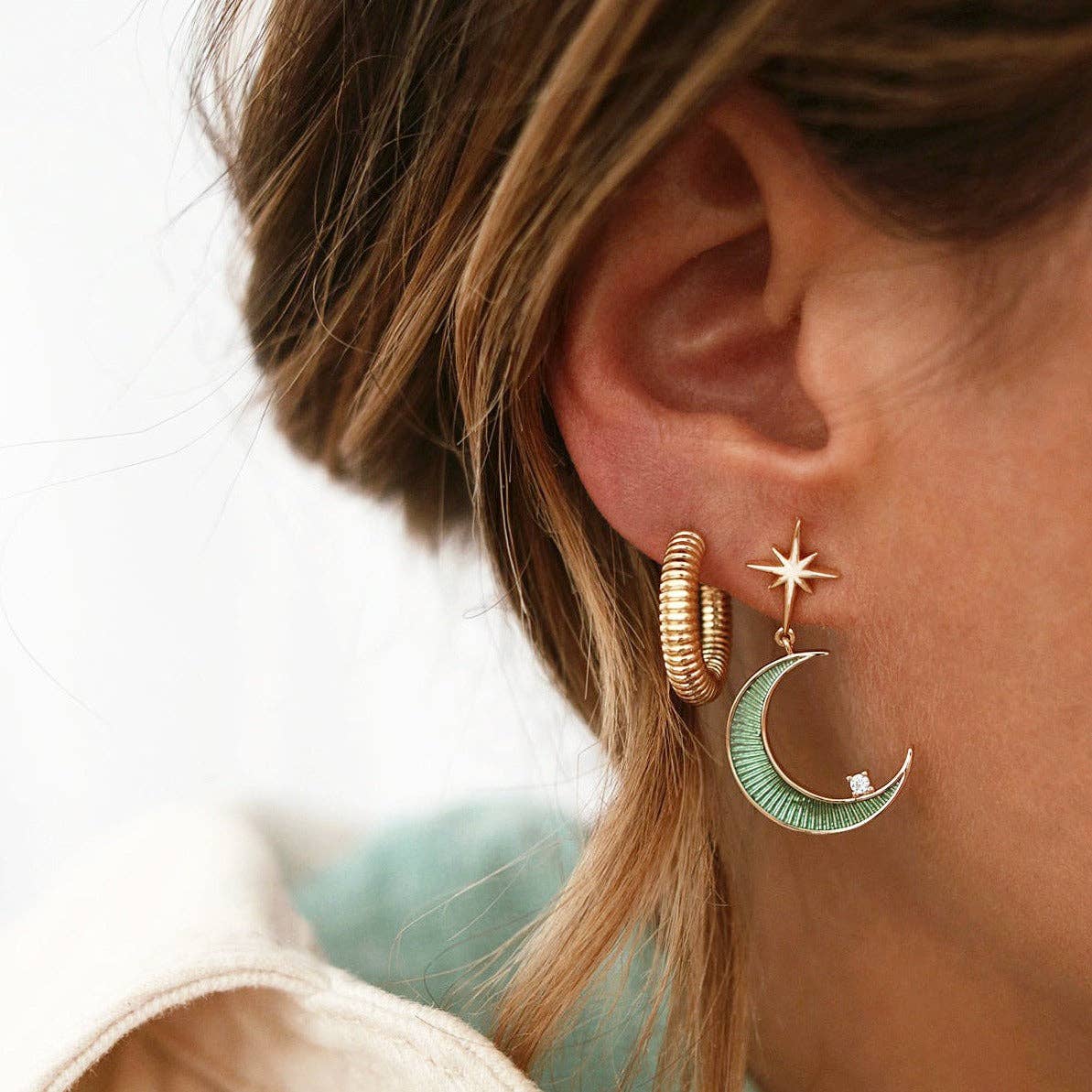 La Lune Earrings - Teal Green