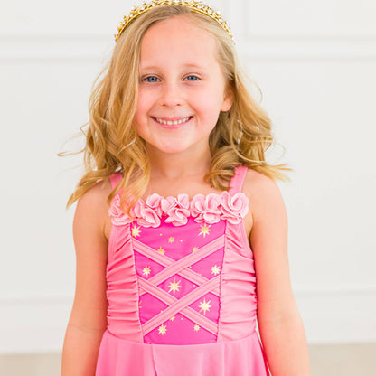 Royal Pink Princess Dress-Up Skirted One-Piece Swimsuit