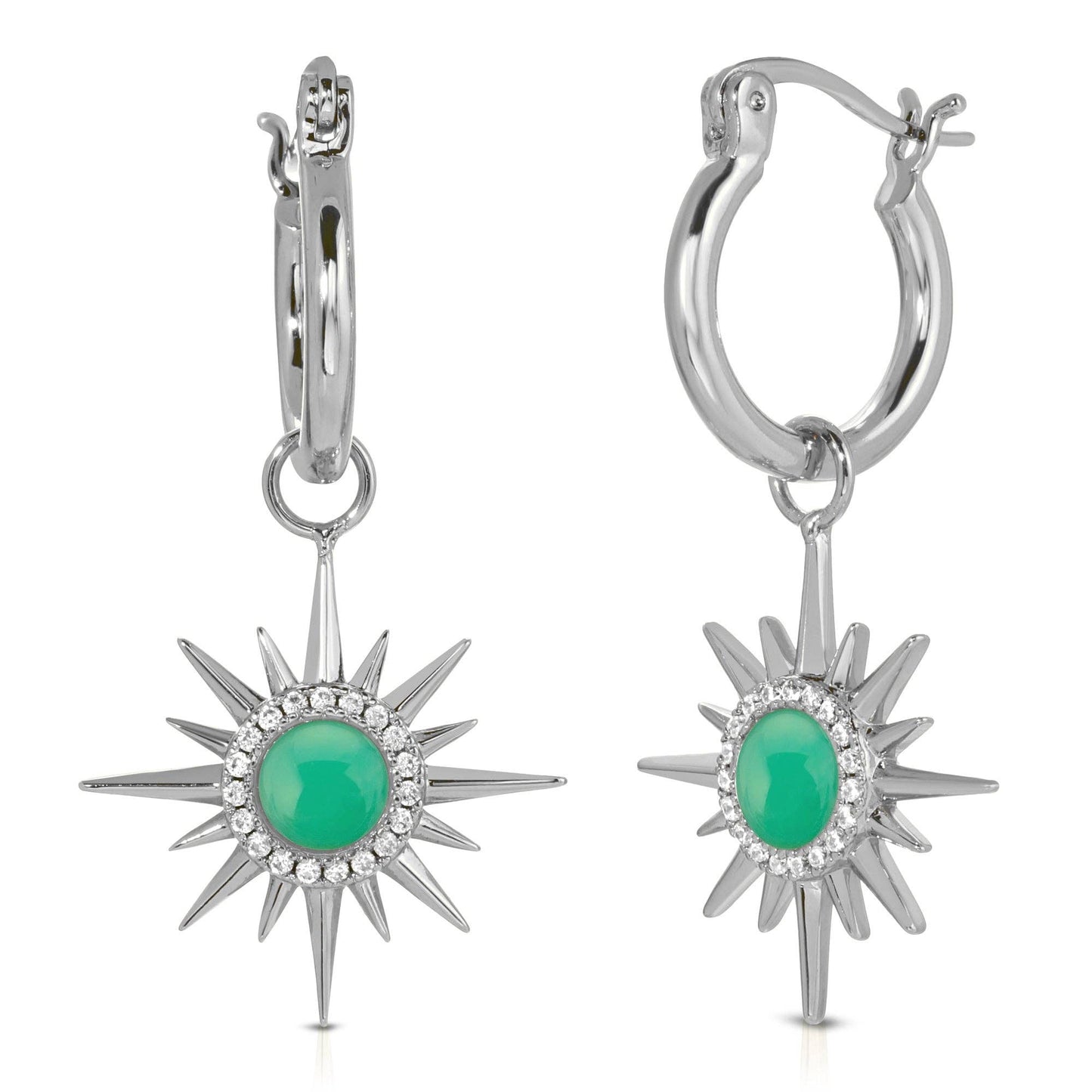 Starburst Mini Hoops - Chrysoprase/Rhodium Silver