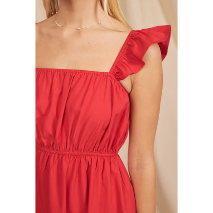Ruffle Sleeved Tiered Dress | Red or Blue