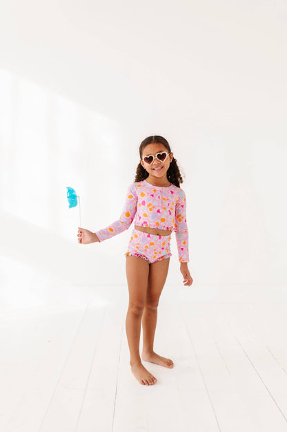 1/4th Zip Rashguard Two-Piece Swimsuit | Pink Leopard