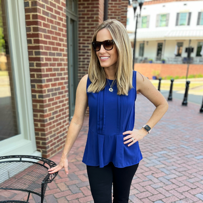 Pleated Peplum Nursing Tank Top | Royal Blue