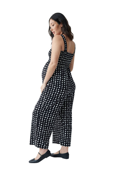 Smocked Bodice Maternity Jumpsuit | Black/White